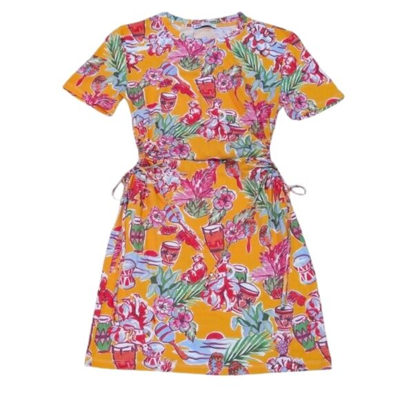 Zara Monkey Bongo Tropical Print T-Shirt Dress with Cut Out Sides Orange Small - Picture 4 of 11